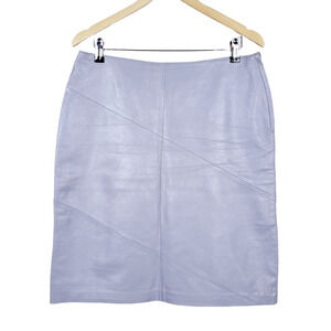 Rem Garson Skirt 12 Light Gray Genuine Leather Pencil Straight Lined Above Knee